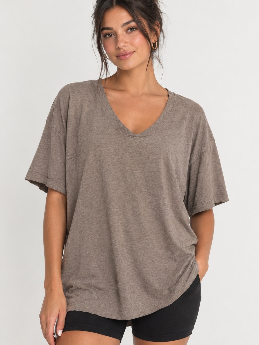 Aerie Relaxed V-Neck Tee in Taupe